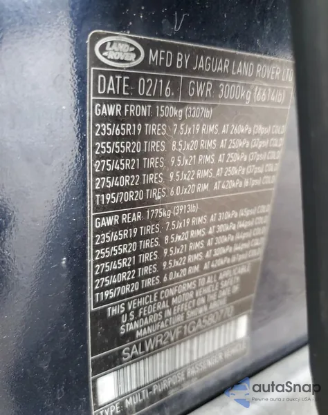 2016 Land Rover Range Rover Sport Hse from USA, damaged, VIN SALWR2VF1GA580770